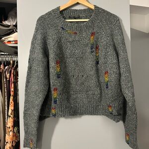 Honey Punch Gray Sweater with Colorful Accents